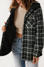 Plaid Button Up Long Sleeve Hooded Jacket (15)
