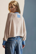 Contrast Button Up Long Sleeve Cardigan (2)
