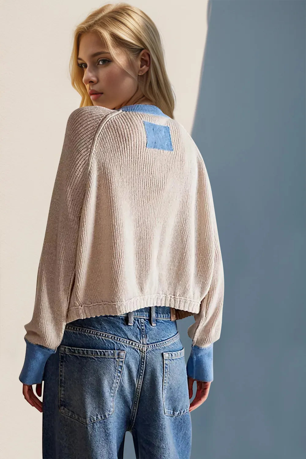 Contrast Button Up Long Sleeve Cardigan (2)