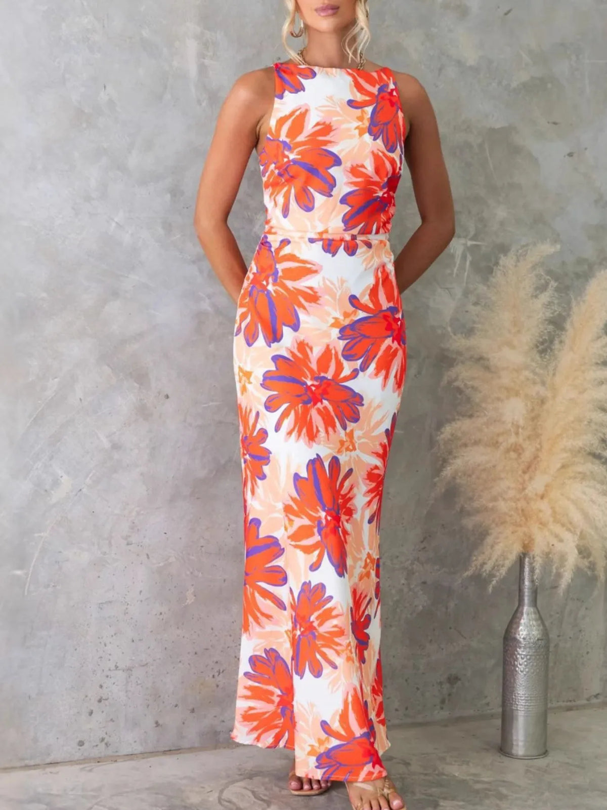 Printed Backless Sleeveless Maxi Dress (6)