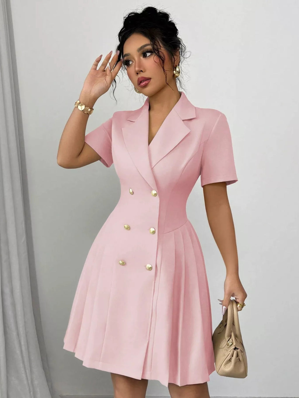 Double-breasted Pleated Blazer Dress (2)
