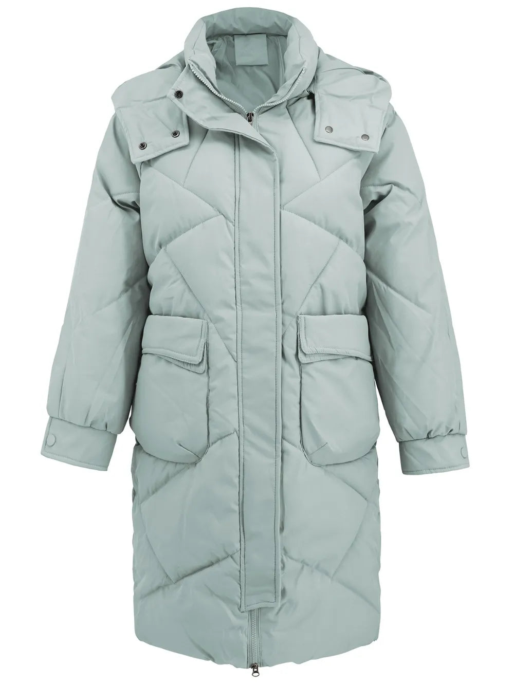 Long Sleeve Longline Hooded Winter Coat Pockets (11)