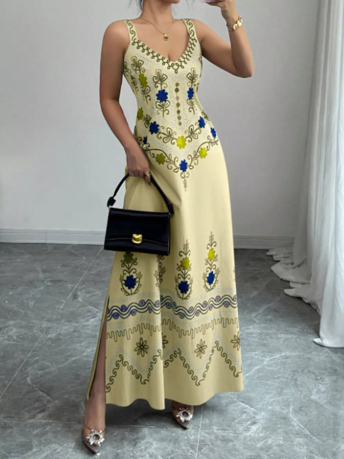 Floral Sleeveless Maxi Dress Side Slit (10)