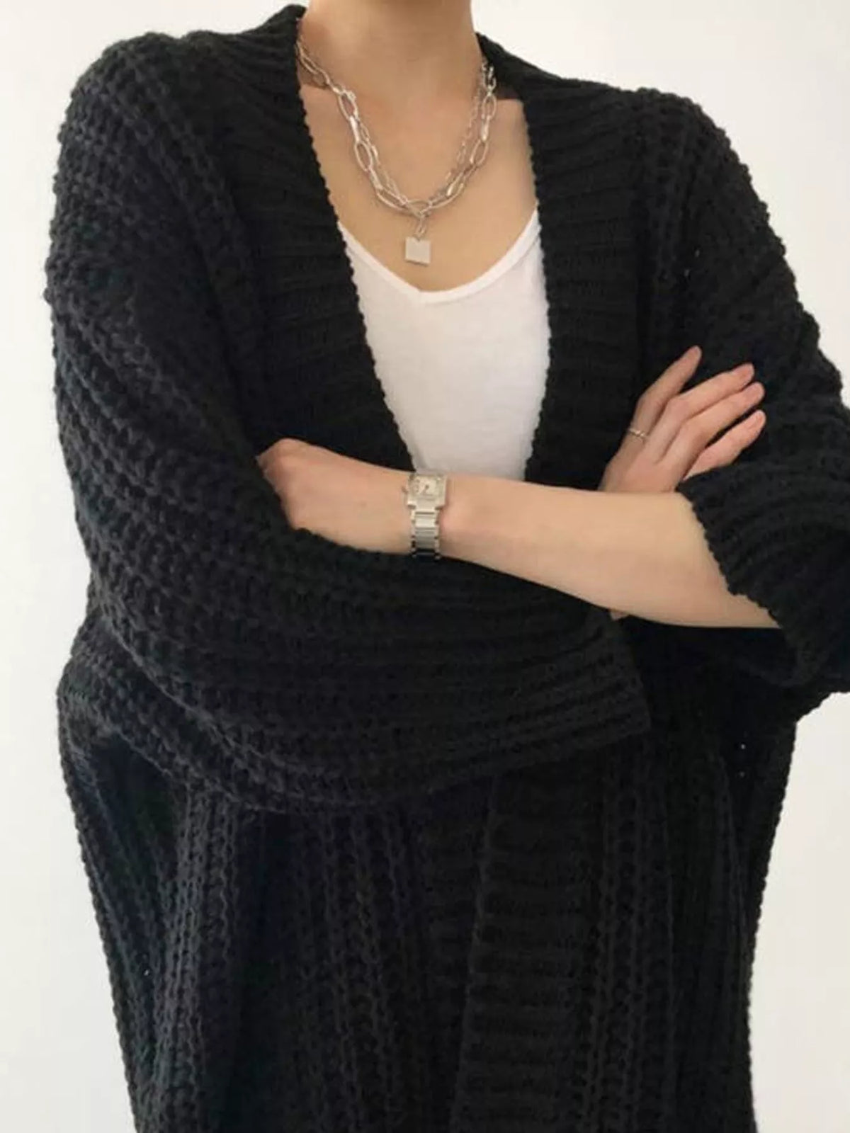 Chunky Knit Open Front Cardigan (9)