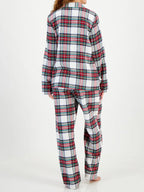 Plaid Collared Neck Button Up Top Pants Lounge Set (5)