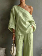 One Shoulder Top Wide Leg Pants Set (14)
