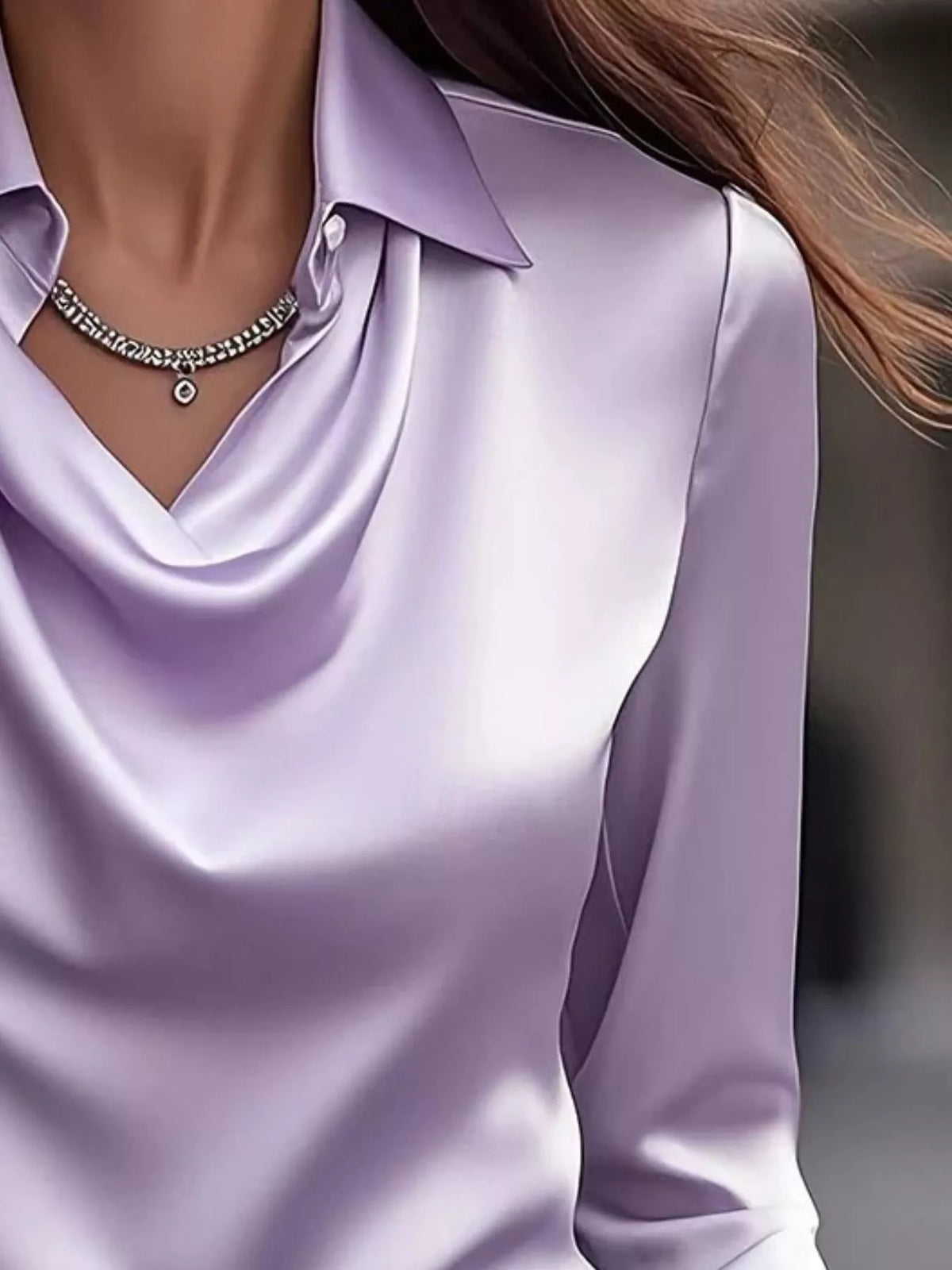 Ruched Long Sleeve Drape Collar Blouse (23)