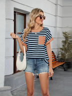 Striped Round Neck Short Sleeve T-shirt (16)