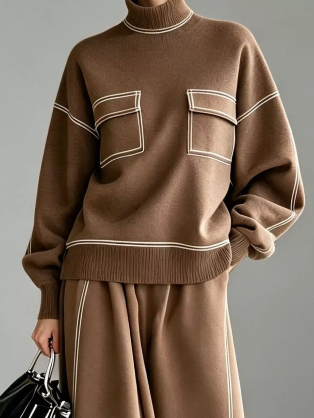 Turtleneck Knit Top Midi Skirt Set (9)