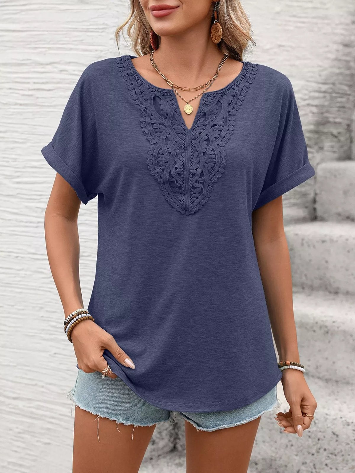 Lace Trim Short Sleeve T-shirt (19)