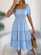 Square Neck Short Puff Sleeve Dress (2)