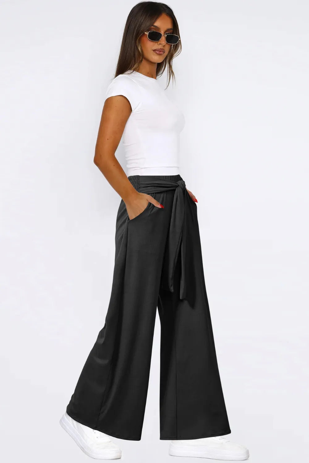 Tied Pocketed Wide Leg Pants (9)