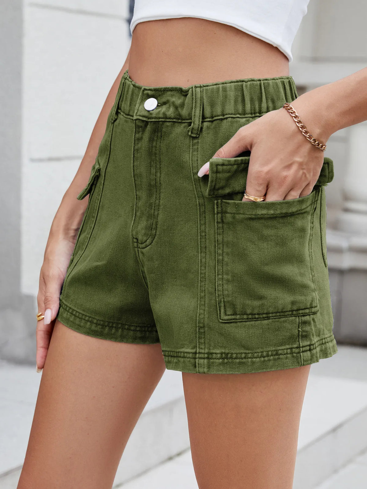 High Waist Cargo Denim Shorts (4)