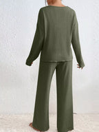 Ribbed V-neck Top Pants Set (6)