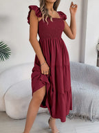 Smocked Square Neck Cap Sleeve Midi Dress (20)