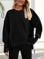 Slit Round Neck Dropped Shoulder Sweatshirt (30)