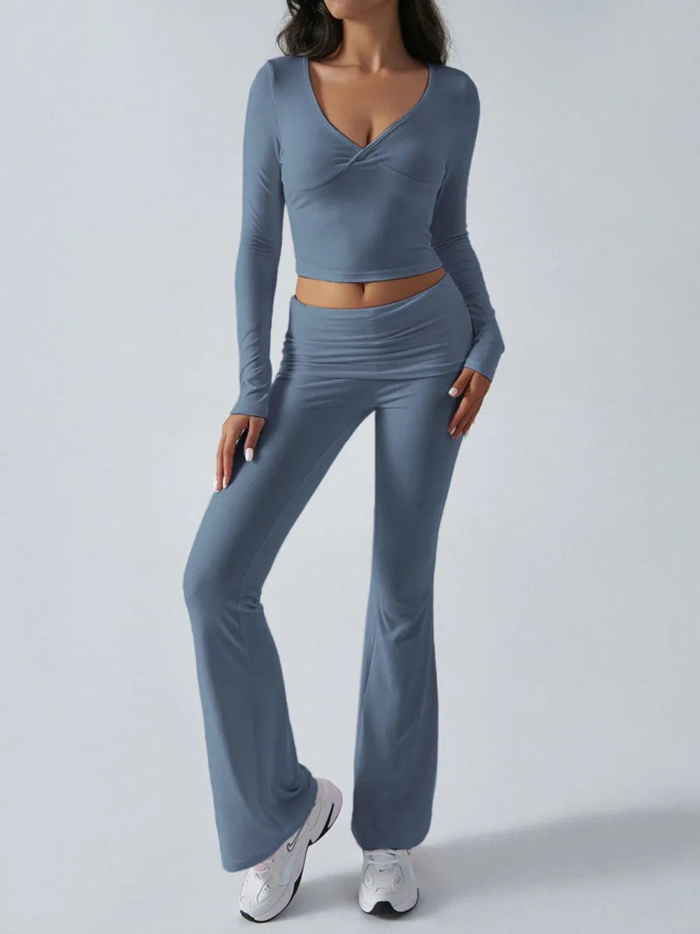 Ruched Long Sleeve Top Pants Set (21)