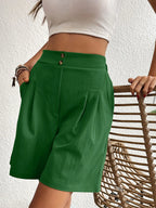 Pocketed Half Elastic Waist Shorts (32)