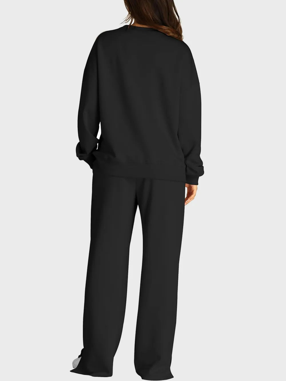 Round Neck Long Sleeve Top Slit Pants Set (8)