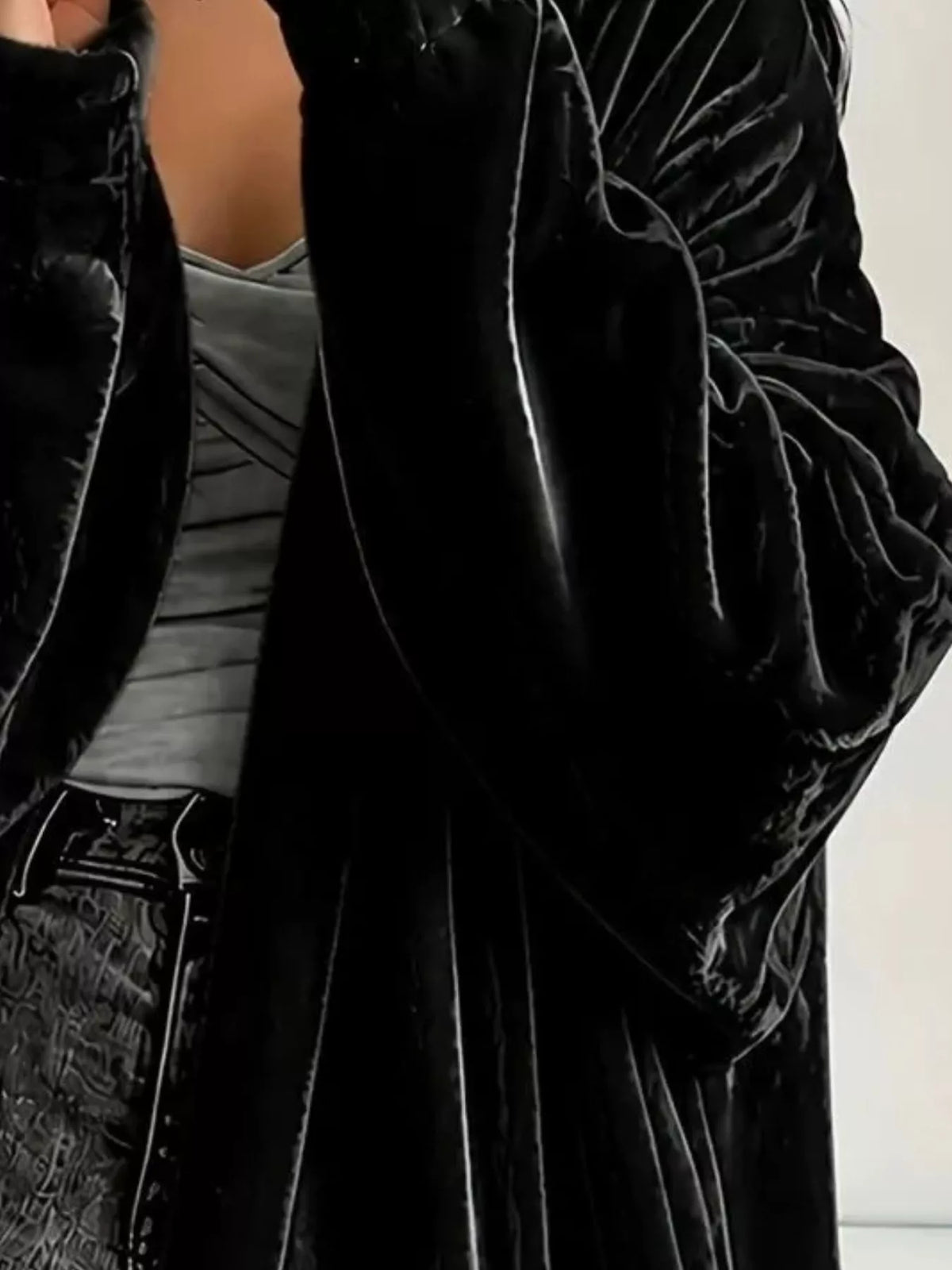 Full Size Velvet Open-front Longline Outerwear Plus (4)