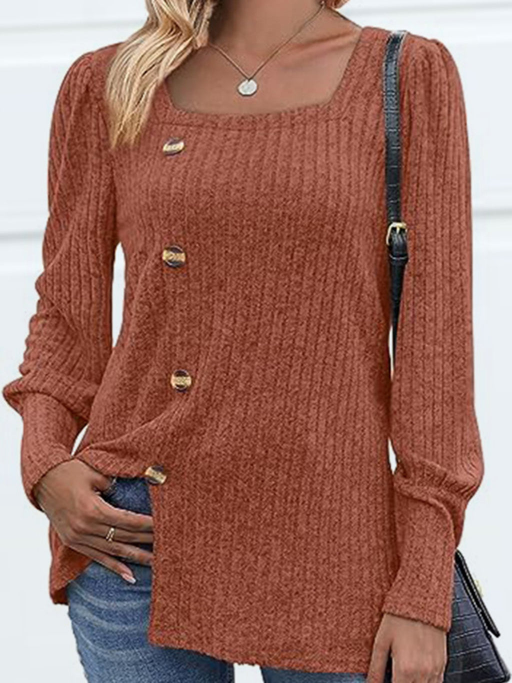 Decorative Button Square Neck Top (2)