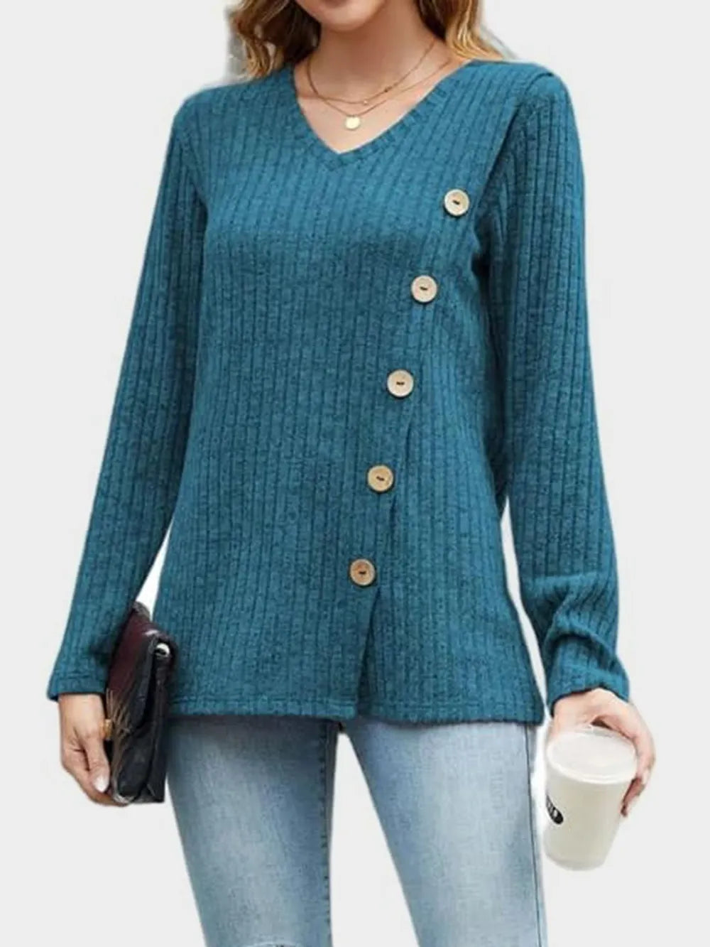 V-neck Long Sleeve T-shirt (21)