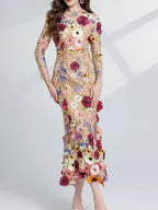 Floral Embroidered Mesh Long Sleeve Midi Dress (5)