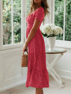 Printed Square Neck Short Sleeve Midi Dress (11)