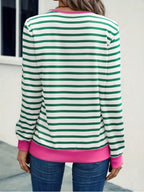 Striped V-neck Long Sleeve T-shirt (3)