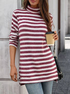 Striped Turtleneck Long Sleeve Knit Top (18)