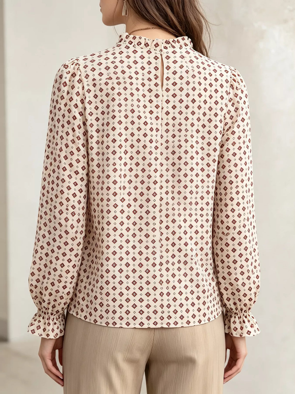 Printed Flounce Sleeve Blouse (11)