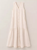 Full Size V-neck Button Front Sleeveless Midi Dress Plus (9)