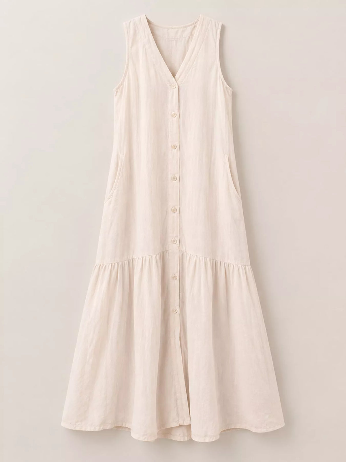 Full Size V-neck Button Front Sleeveless Midi Dress Plus (9)