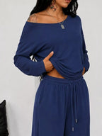 Full Size One-shoulder Top Drawstring Pants Set Plus (5)