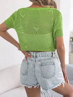 Crochet Heart Pattern Tie Front Cardigan (15)