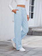 Plaid Wide Leg Casual Pants (15)