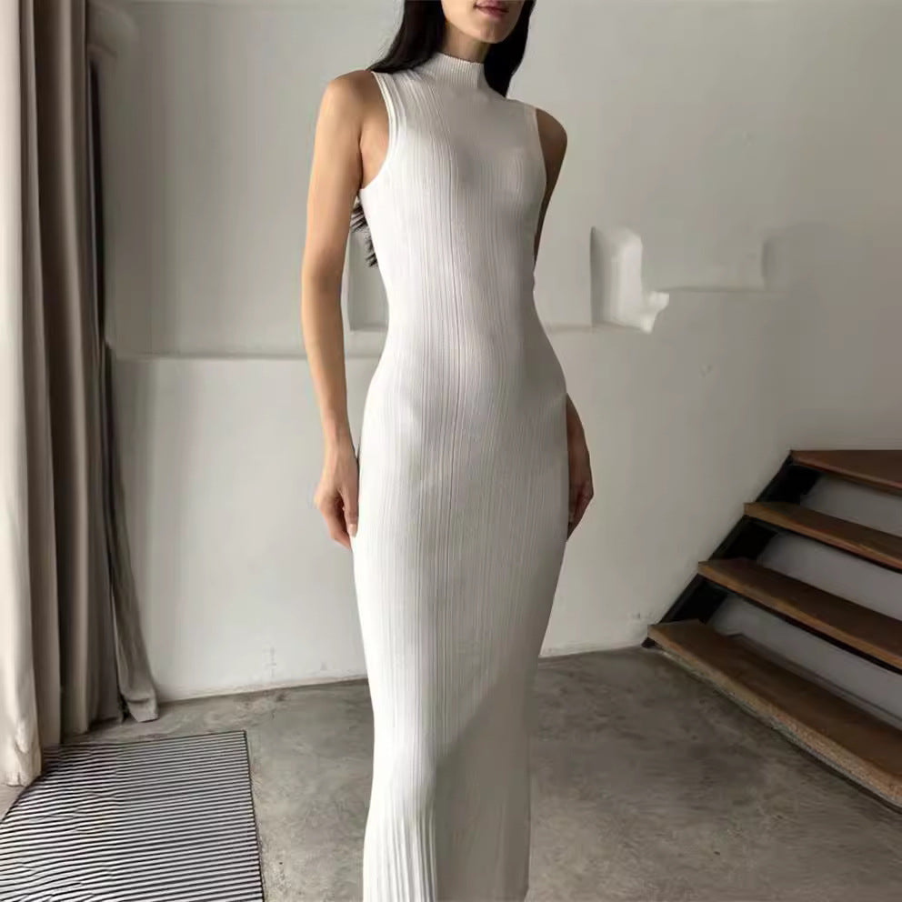 Knitted Turtleneck Sleeveless Midi Dress Elegant French variant CJLY201737216PK