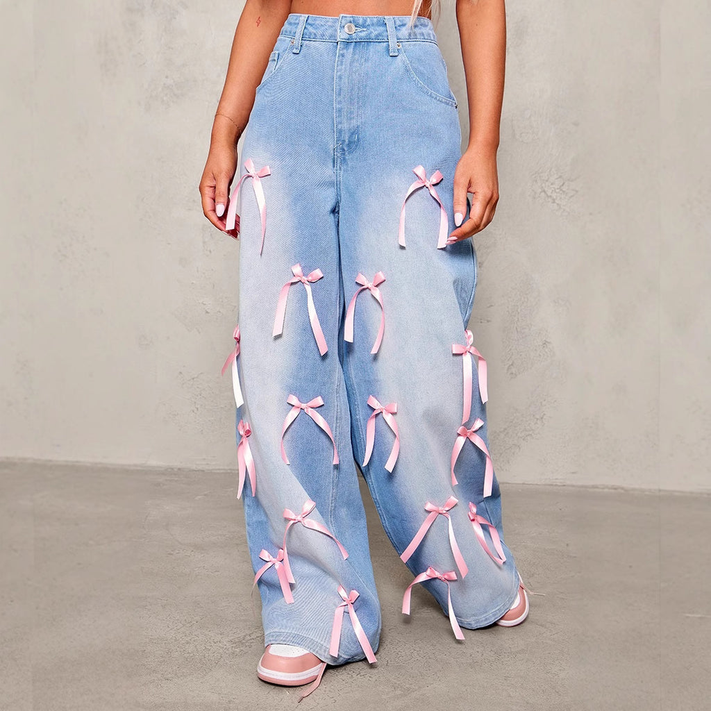 Bow High Waist Wide Leg Jeans photo 4