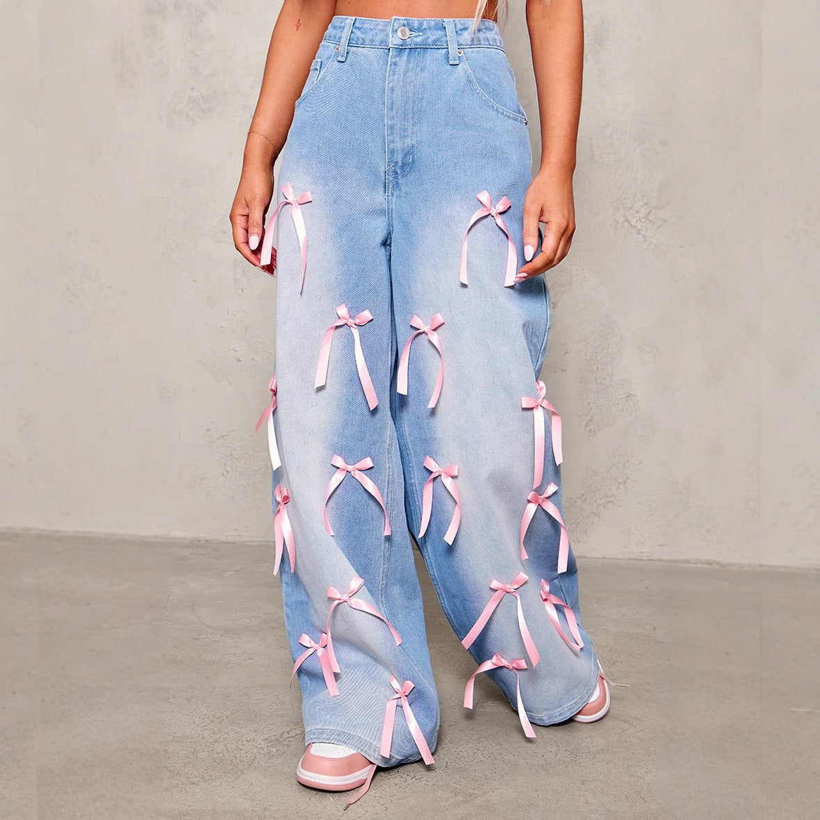 Bow High Waist Wide Leg Jeans photo 4