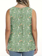 Full Size Floral Print Button Detail Tank Plus (2)