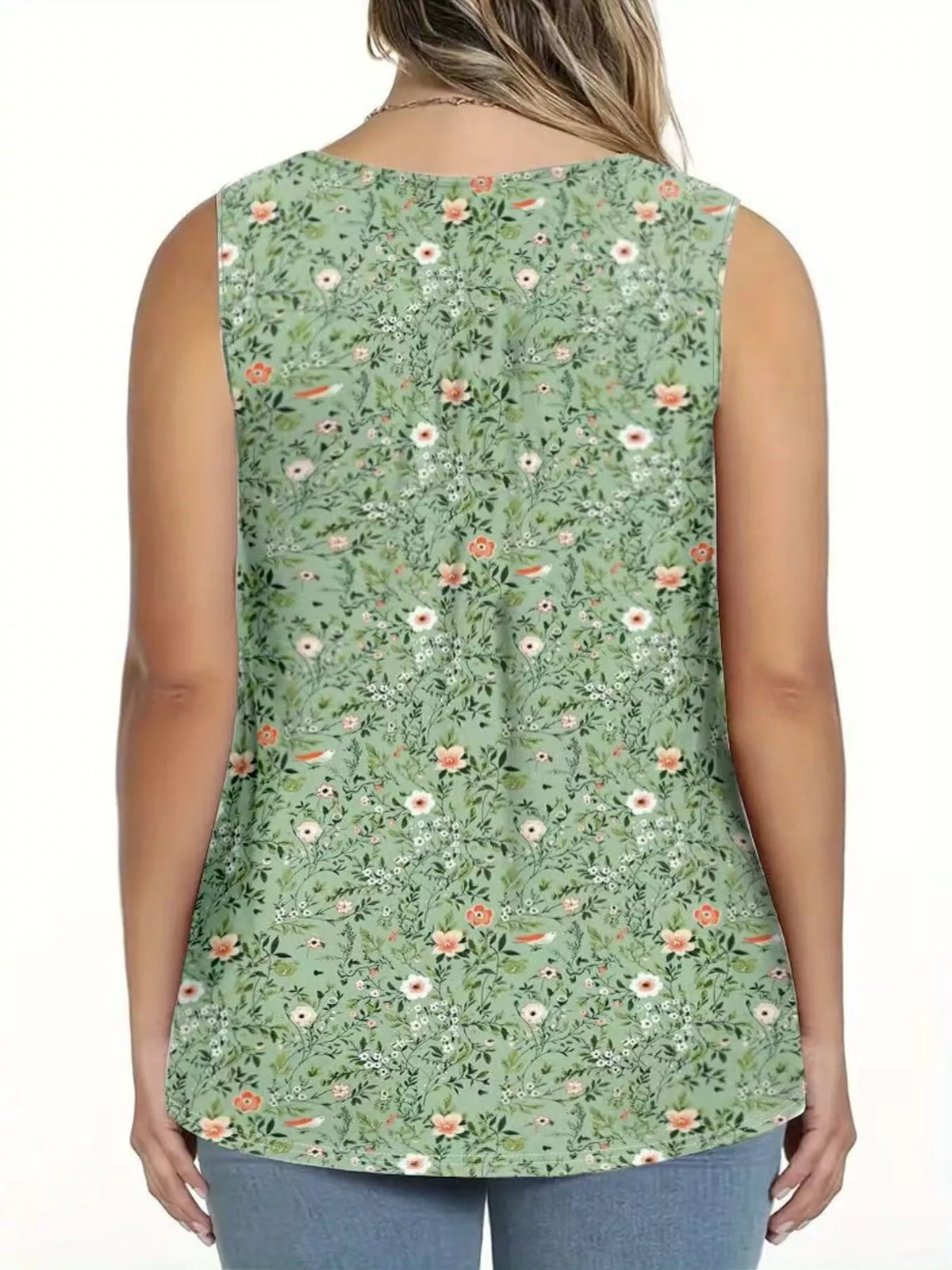 Full Size Floral Print Button Detail Tank Plus (2)