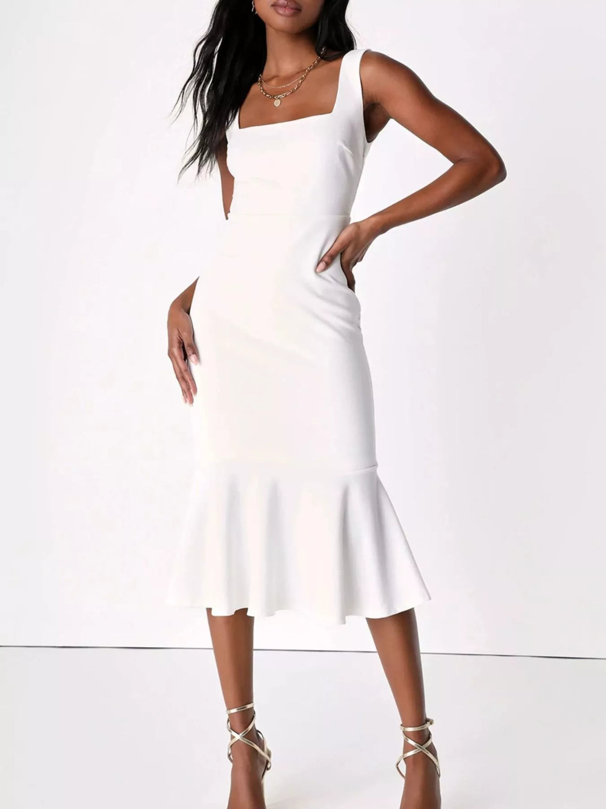 Sleeveless Square Neck Mermaid Midi Dress (10)