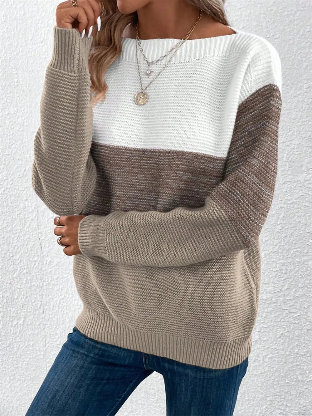 Block Drop Shoulder Long Sleeve Sweater (8)