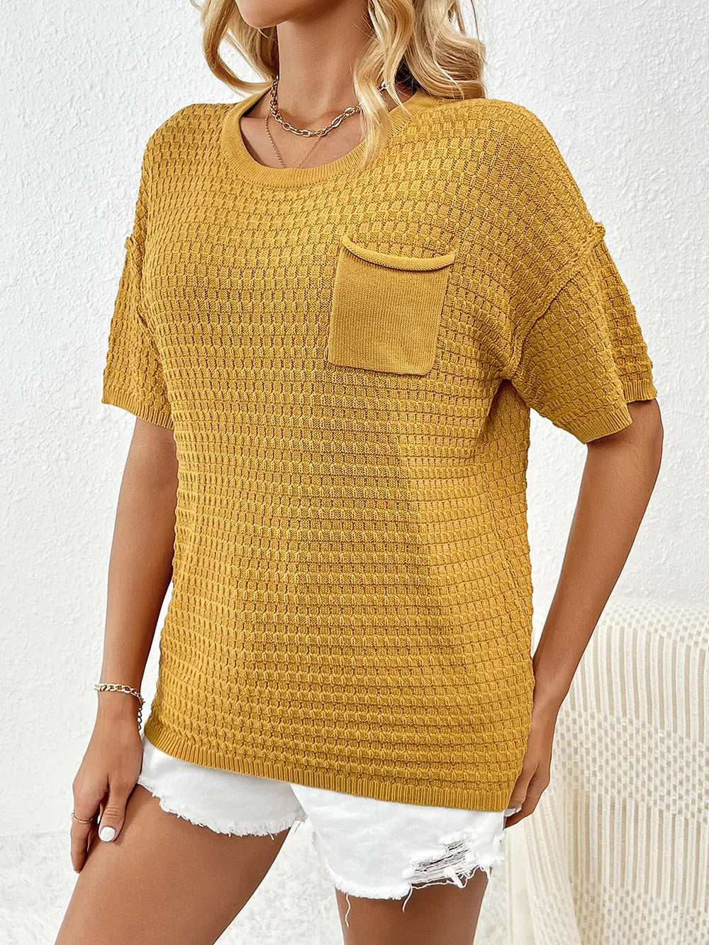 Round Neck Half Sleeve Knit Top (7)
