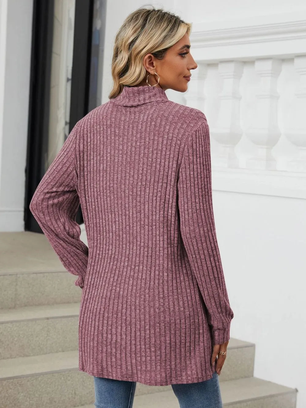 Ribbed Mock Neck Long Sleeve T-shirt (2)