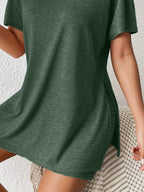 Casual Round Neck T-shirt Shorts Set (17)