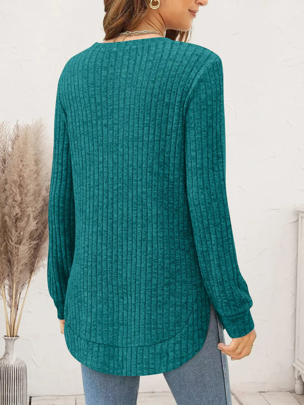 Ribbed Round Neck Long Sleeve T-shirt (9)