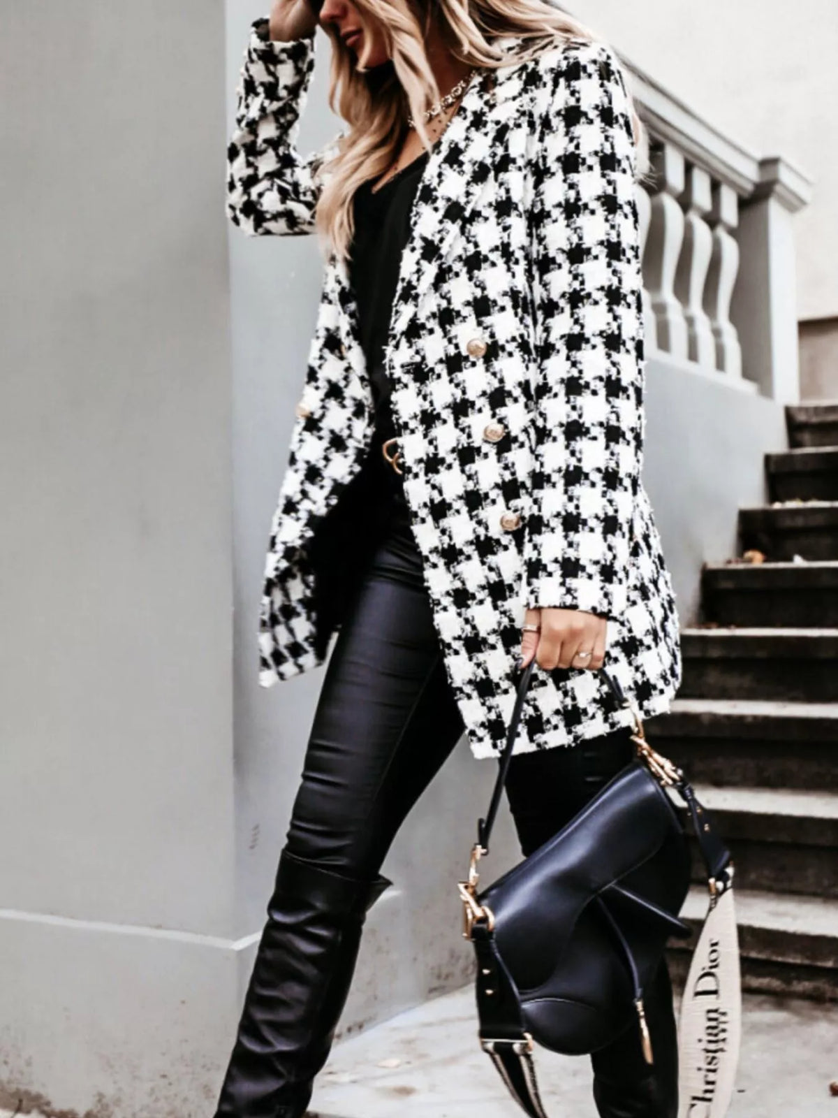 Plaid Tweed Double-breasted Coat (5)