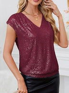 V-neck Sequin Cap Sleeve Top (3)