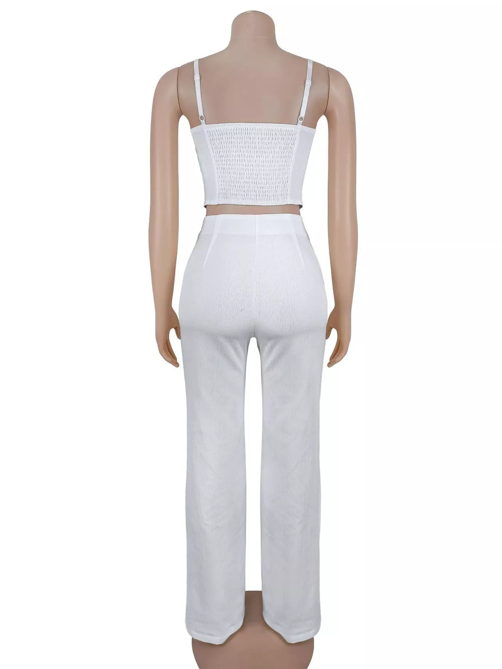 Decorative Button Smocked Back Cami Wide Leg Pants Set (9)